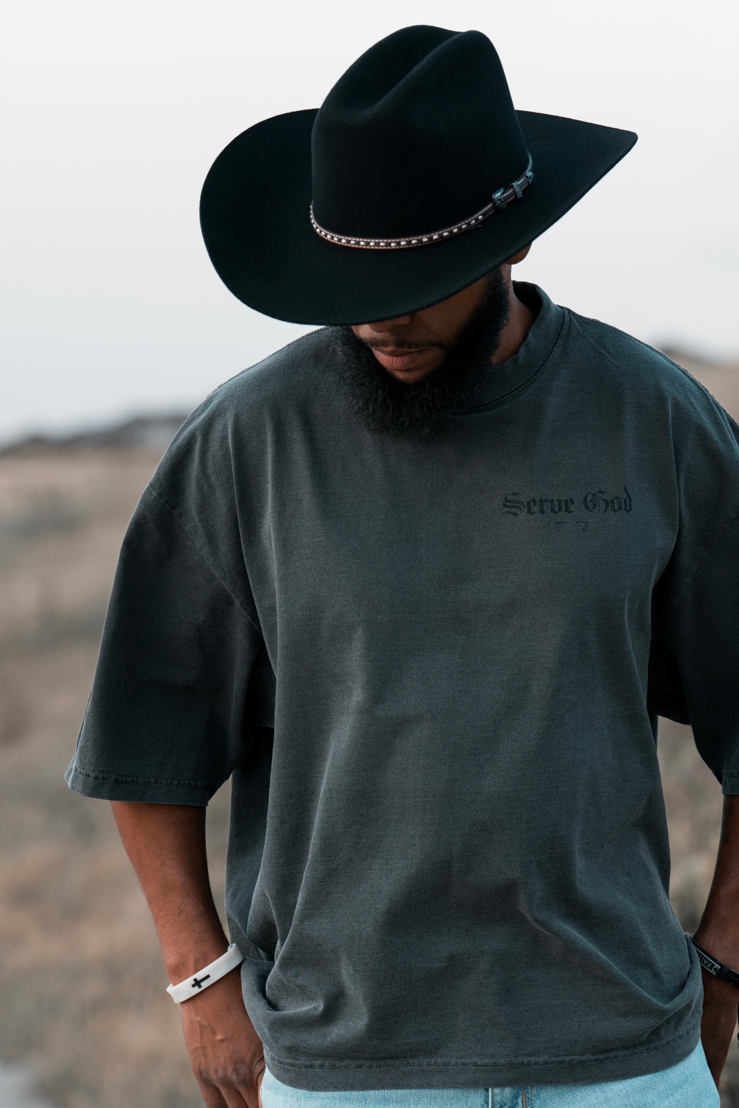 Serve God Statement Tee - Shadow x Black