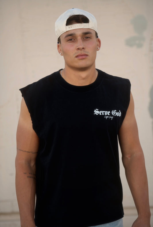Serve God Mid-Length Muscle Tank - Black x White