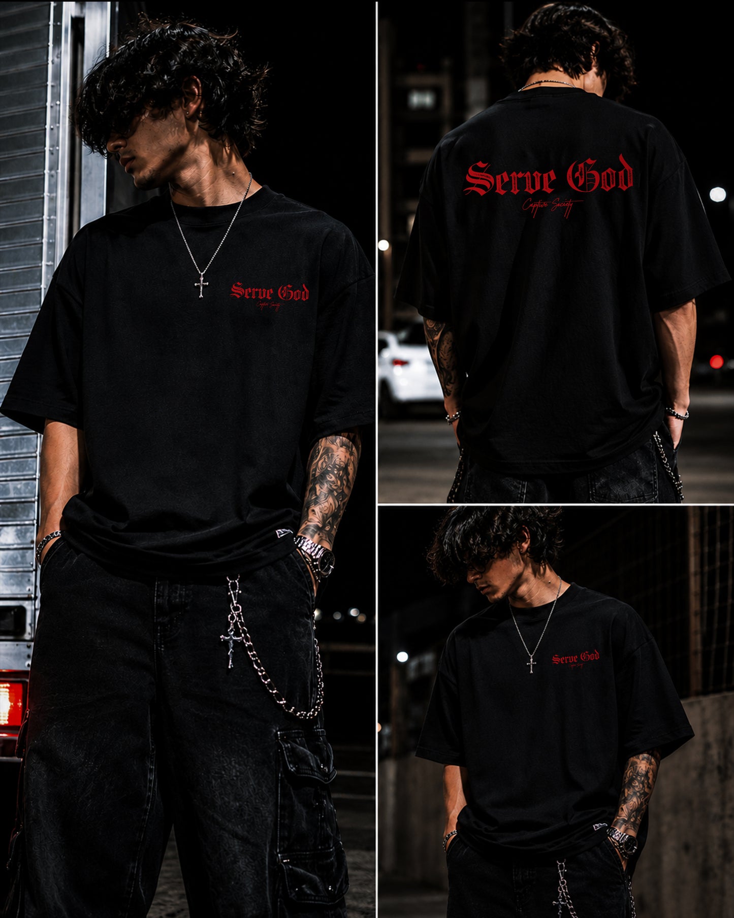 Oversized Serve God Tee Black x Red
