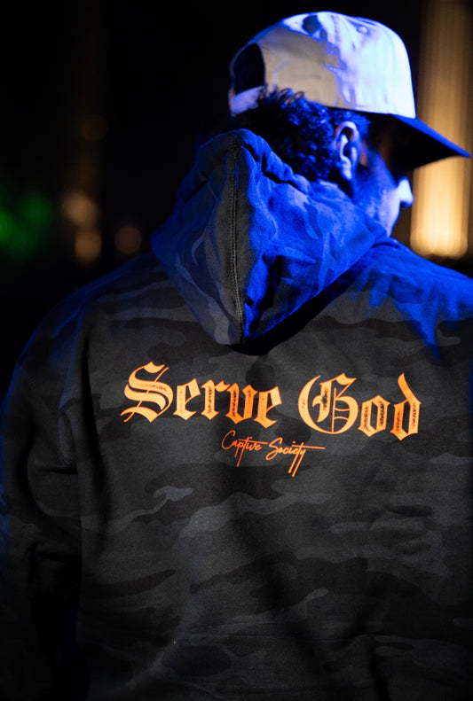 Black Camo x Blaze Orange Serve God Hoodie