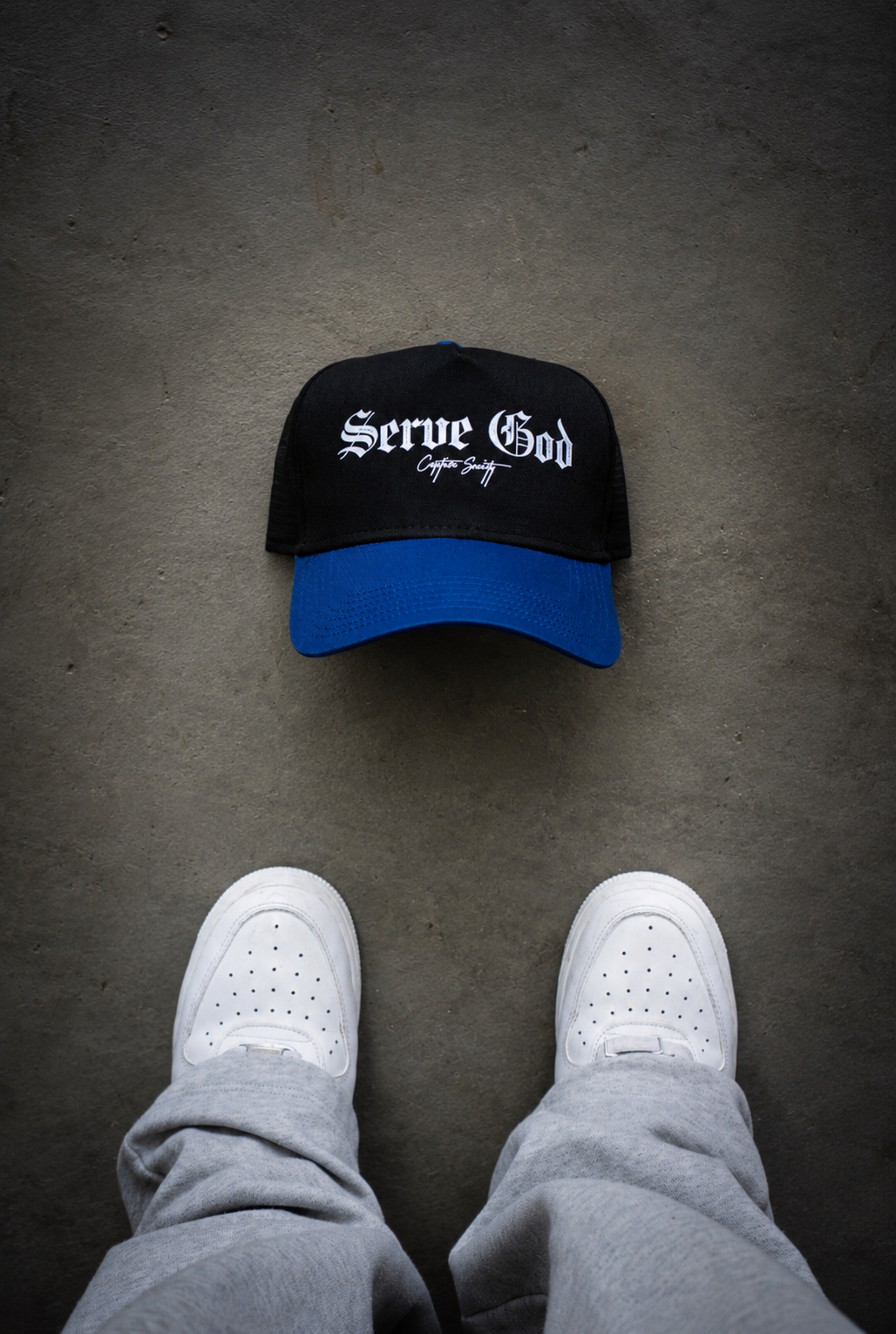 Black x Royal Blue Serve God Trucker