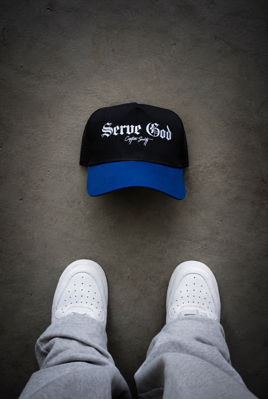 Black x Royal Blue Serve God Trucker