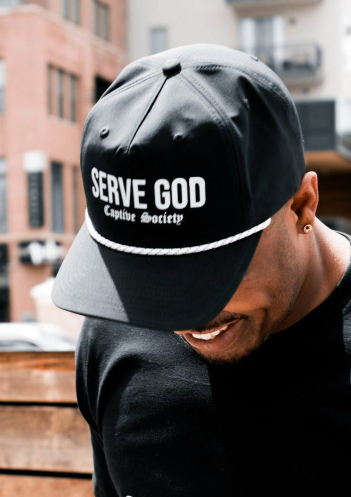 PREMIUM SERVE GOD GOLF HAT - BLACK