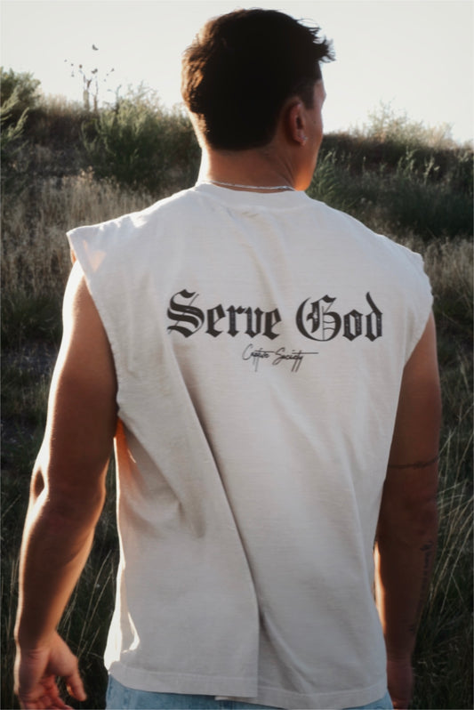 Serve God Mid-Length Muscle Tank - Faded Bone x Black
