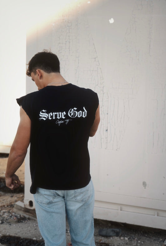 Serve God Mid-Length Muscle Tank - Black x White