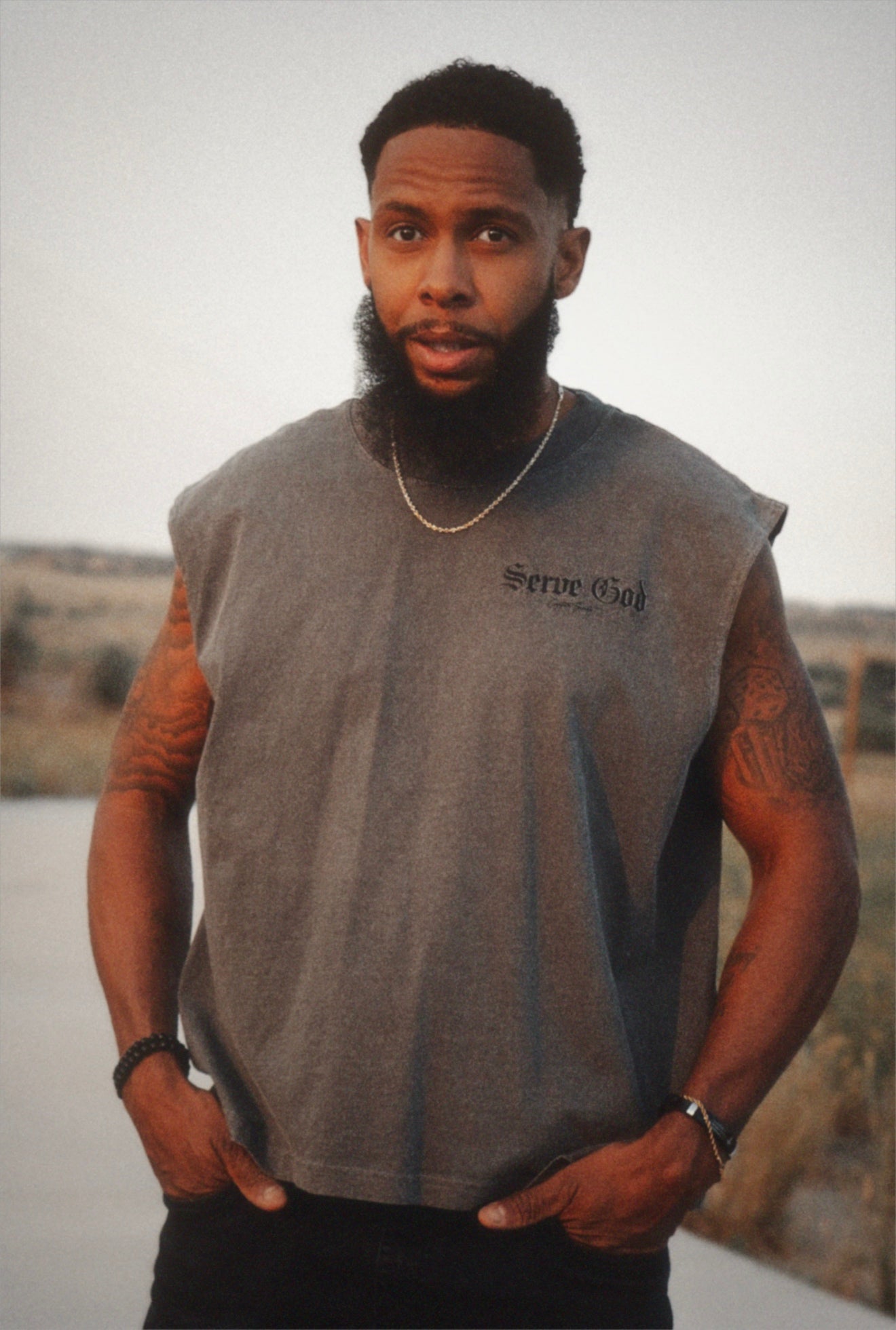 Serve God Mid-Length Muscle Tank  - Shadow x Black