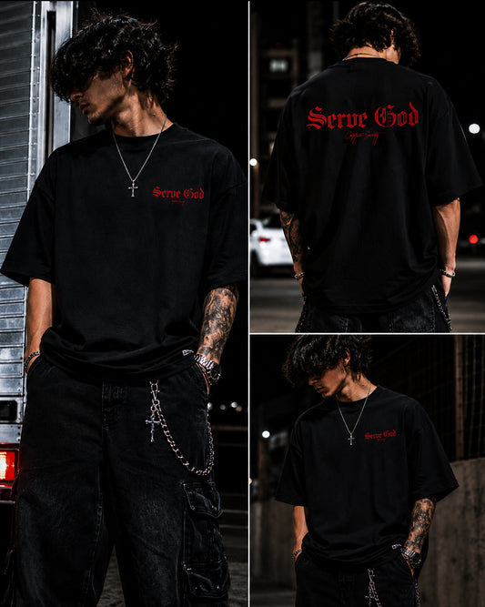 Oversized Serve God Tee Black x Red