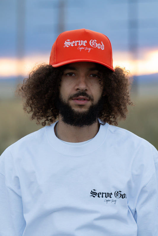 Blaze Orange Serve God Trucker