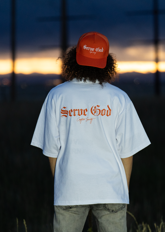 White x Orange Serve God Tee